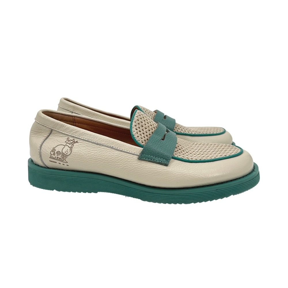Marc Nolan Three Dots and a Dash Not Too Sweet‎ Loafers Cream Teal 6 Womens